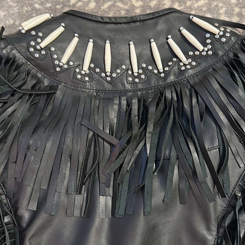 VIPZI REAL LEATHER FRINGE JACKET WITH EMBEZZLEMENTS NWT SIZE S - Picture 11 of 13